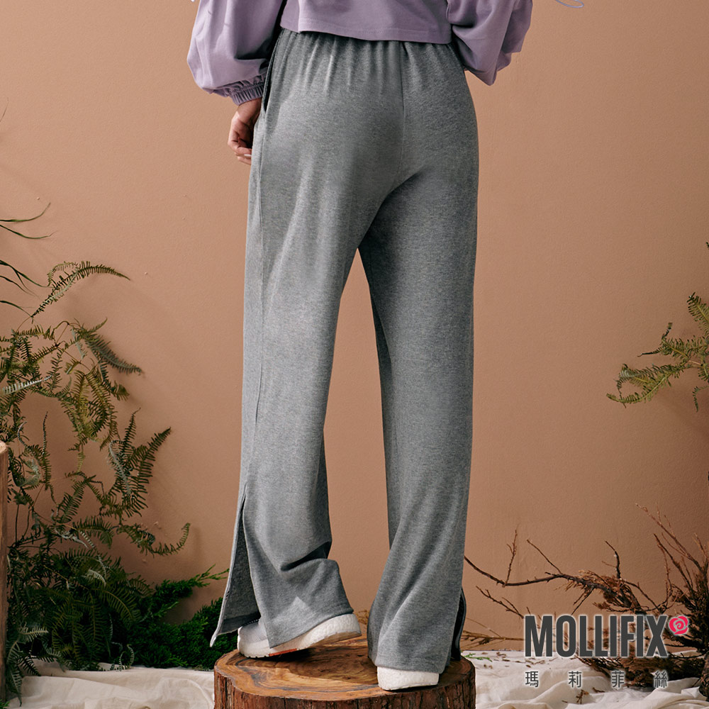 MOLLIFIX 褲頭撞色LOGO針織開岔寬褲