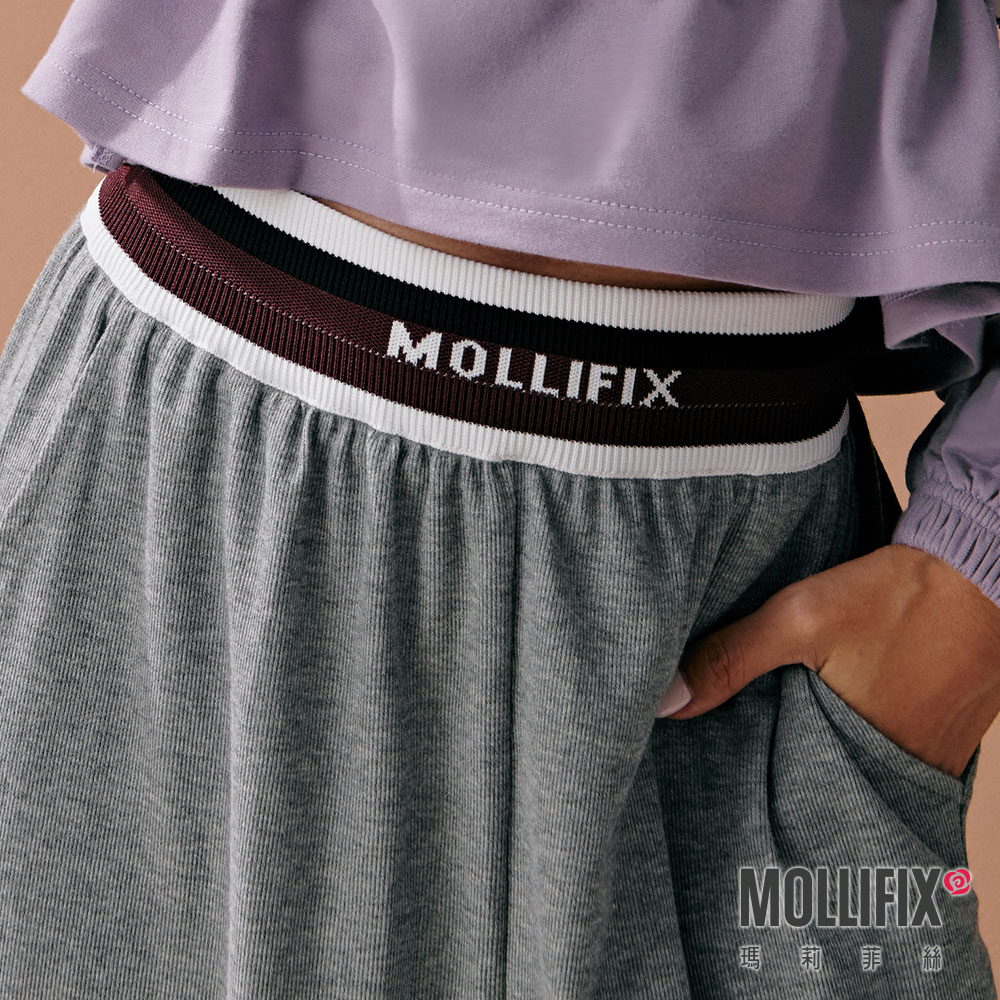 MOLLIFIX 褲頭撞色LOGO針織開岔寬褲