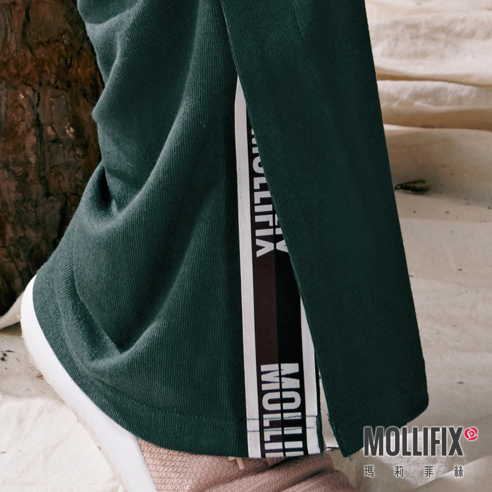 MOLLIFIX 褲頭撞色LOGO針織開岔寬褲