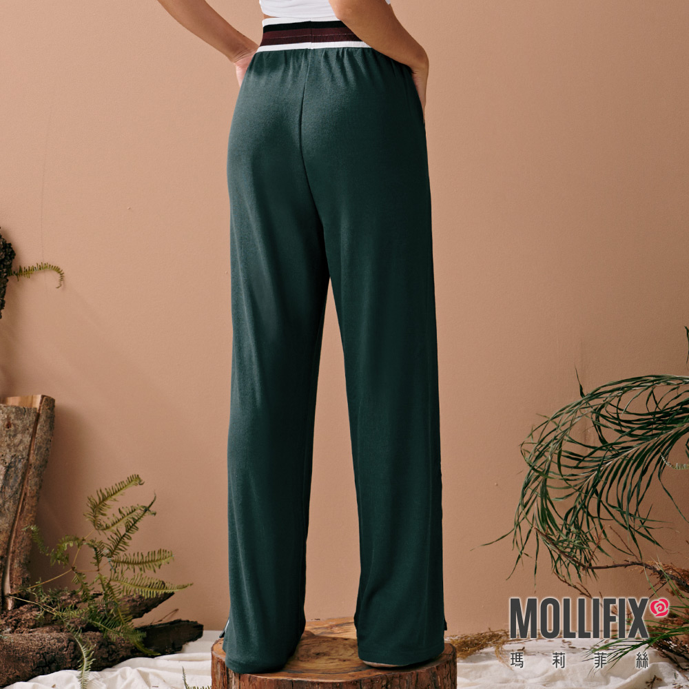 MOLLIFIX 褲頭撞色LOGO針織開岔寬褲