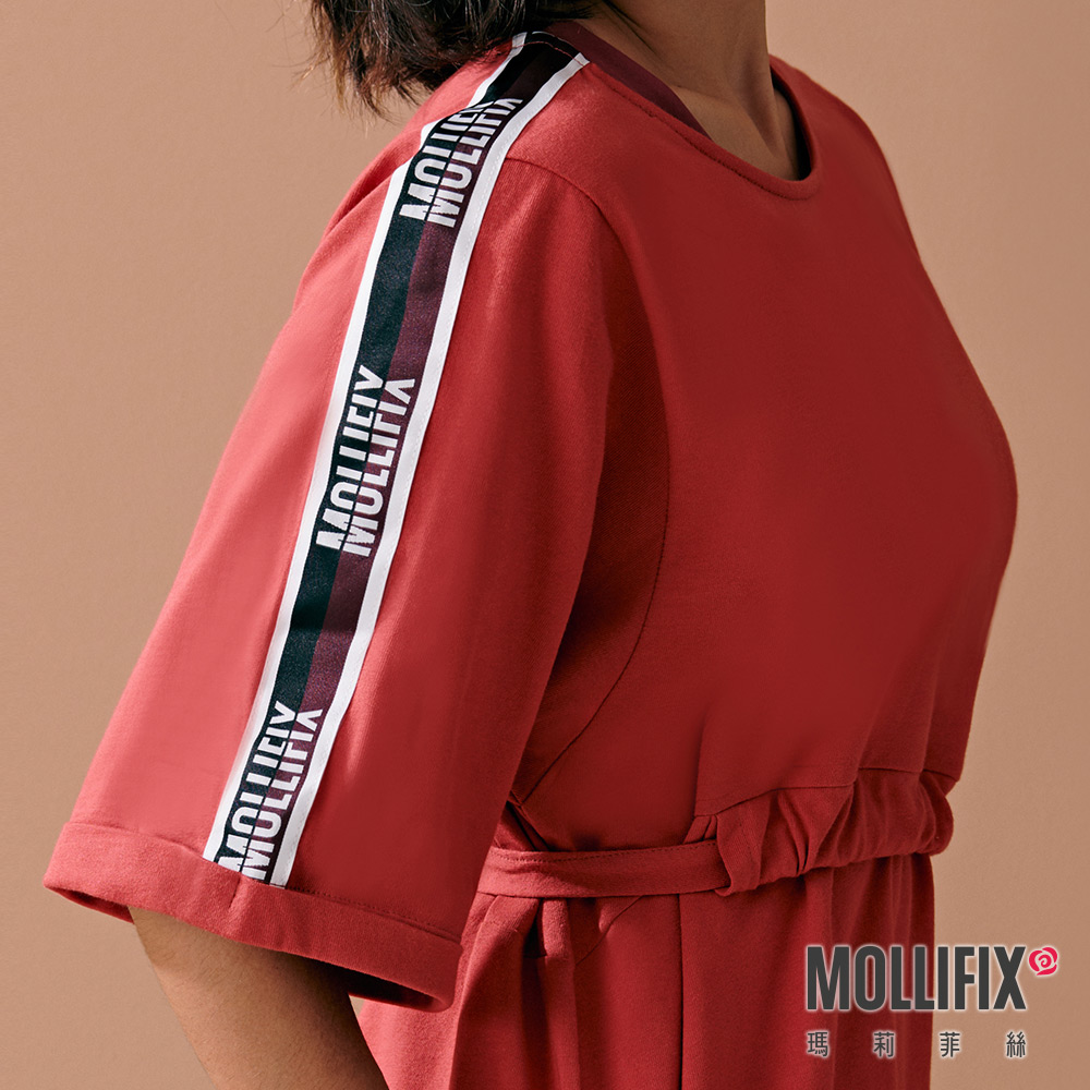 MOLLIFIX LOGO織帶抽繩造型短袖洋裝