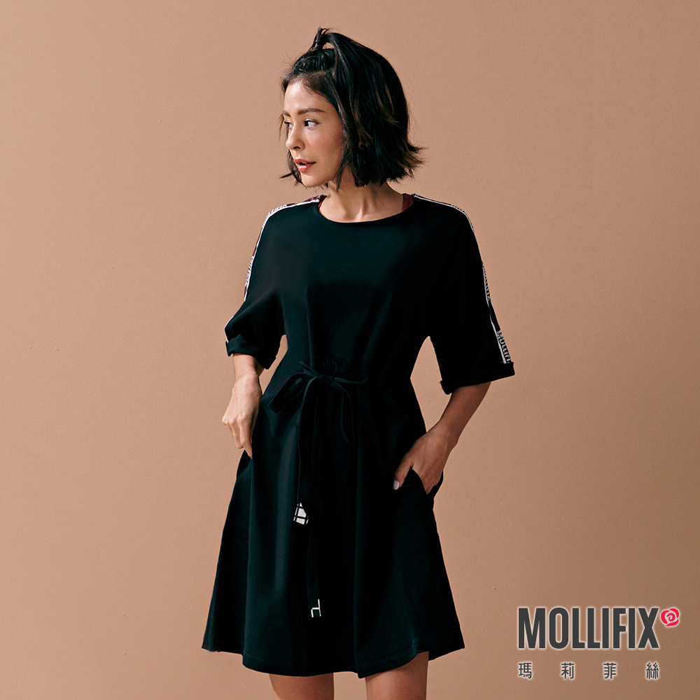 MOLLIFIX LOGO織帶抽繩造型短袖洋裝
