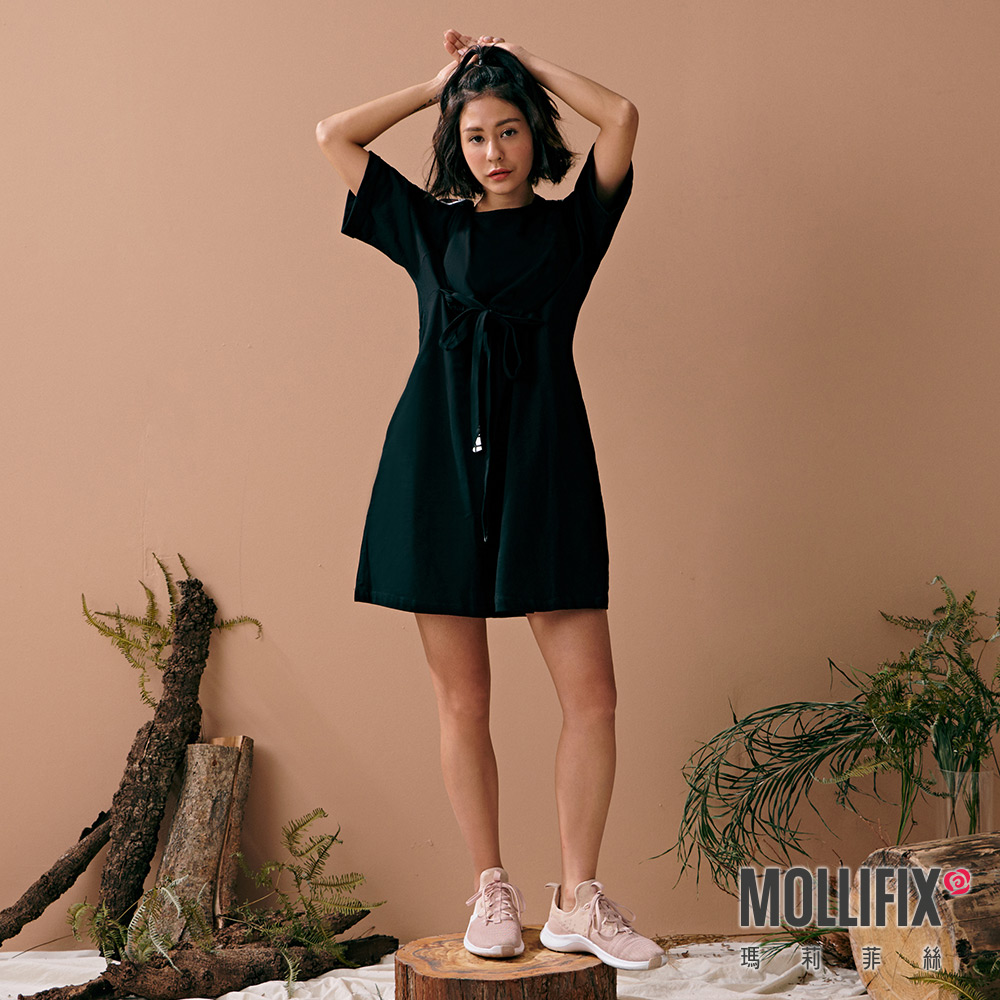 MOLLIFIX LOGO織帶抽繩造型短袖洋裝