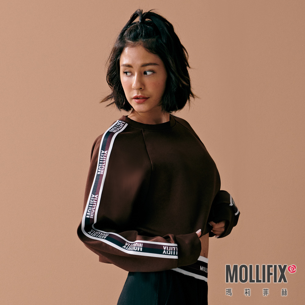 MOLLIFIX LOGO織帶彈性短版長袖上衣
