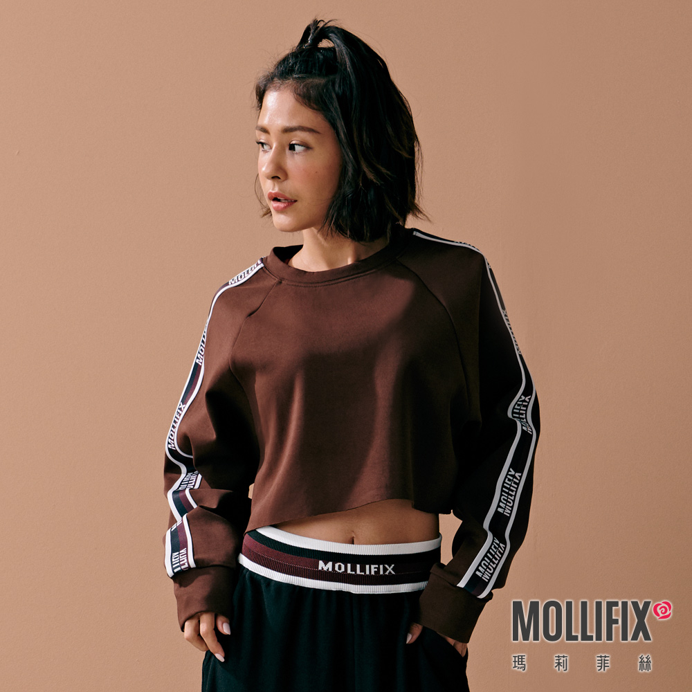 MOLLIFIX LOGO織帶彈性短版長袖上衣