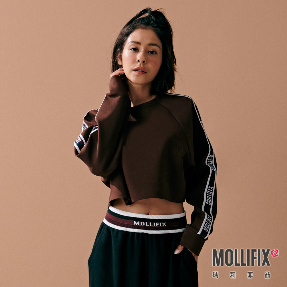 MOLLIFIX LOGO織帶彈性短版長袖上衣