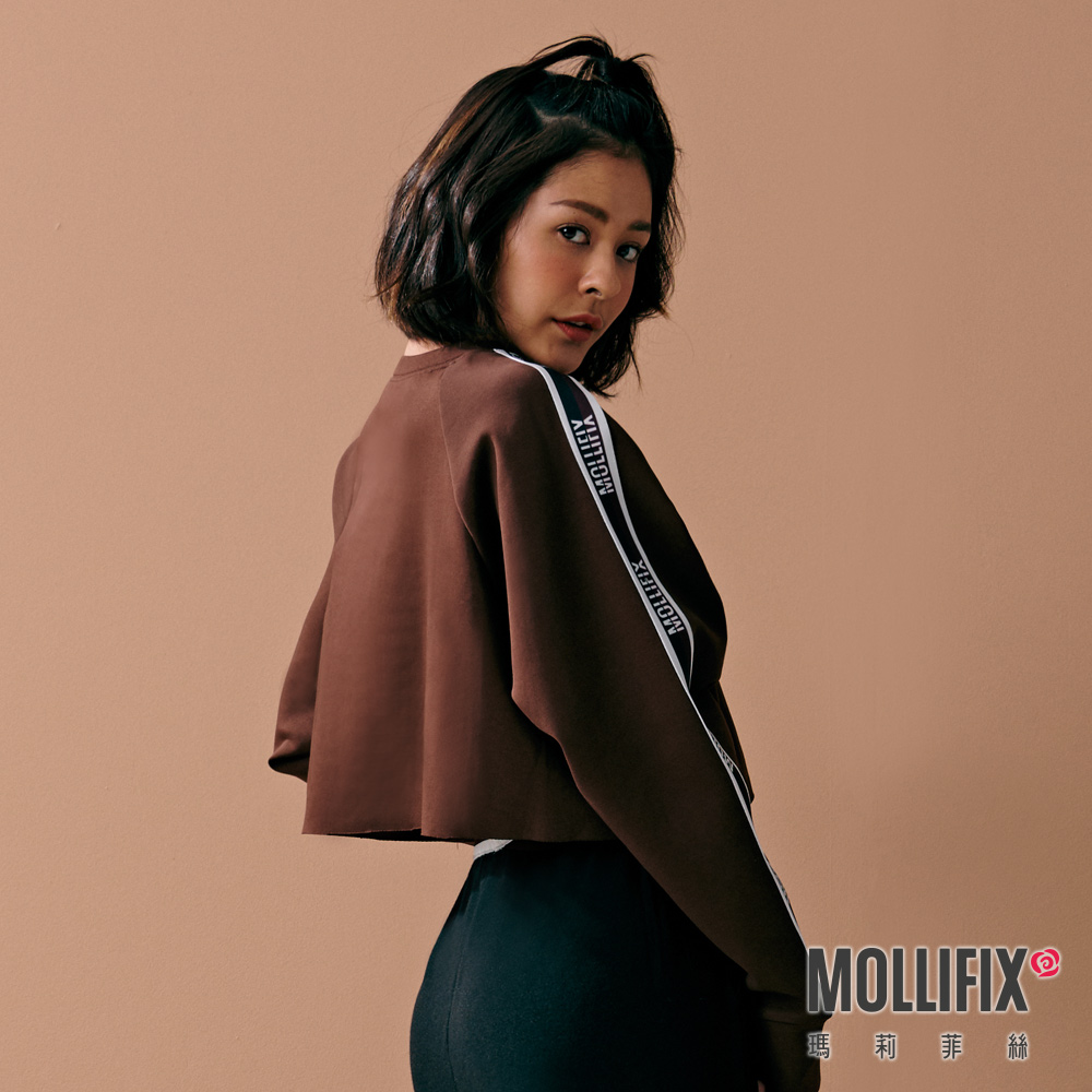 MOLLIFIX LOGO織帶彈性短版長袖上衣
