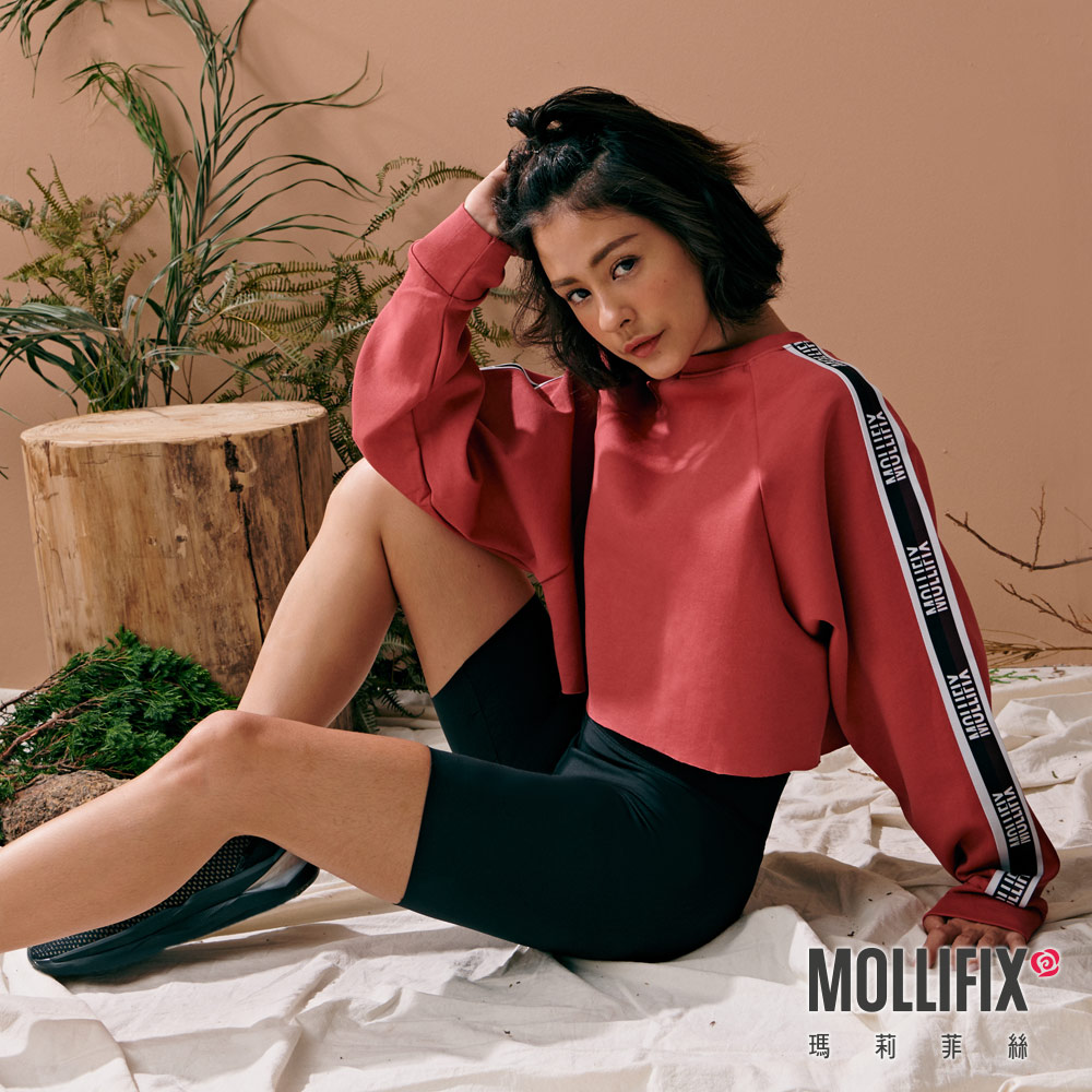 MOLLIFIX LOGO織帶彈性短版長袖上衣