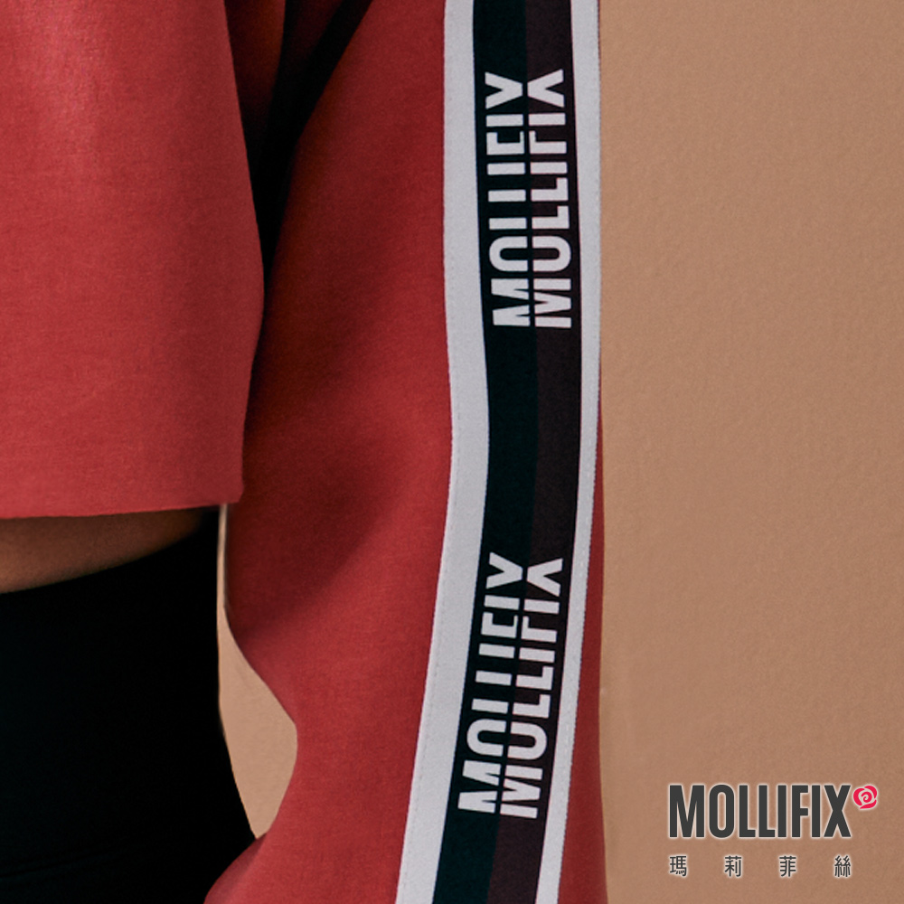 MOLLIFIX LOGO織帶彈性短版長袖上衣
