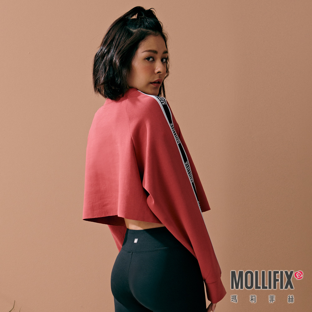 MOLLIFIX LOGO織帶彈性短版長袖上衣