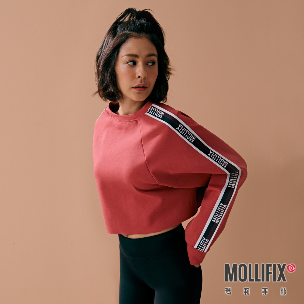 MOLLIFIX LOGO織帶彈性短版長袖上衣