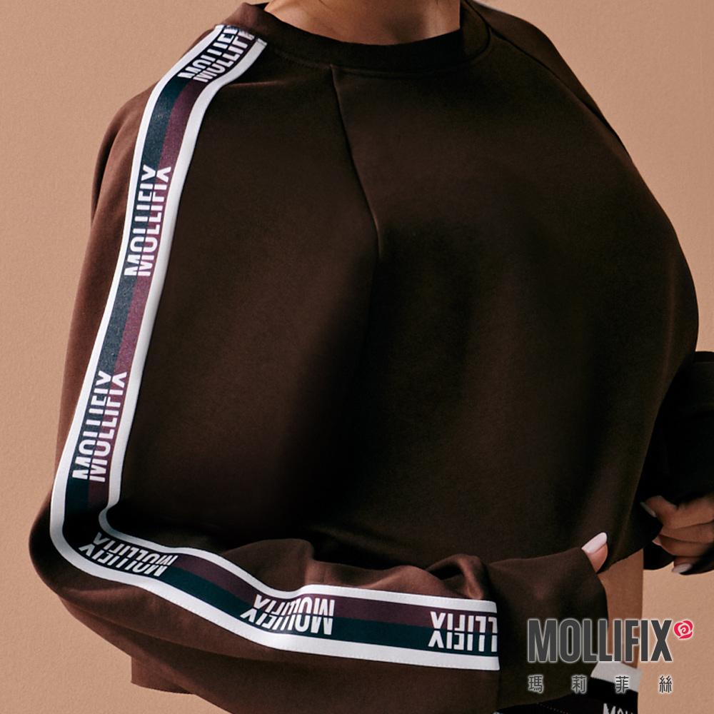 MOLLIFIX LOGO織帶彈性短版長袖上衣