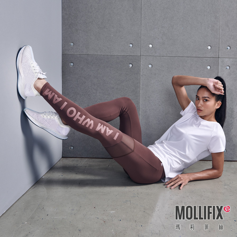 MOLLIFIX 不對稱透網高腰動塑褲