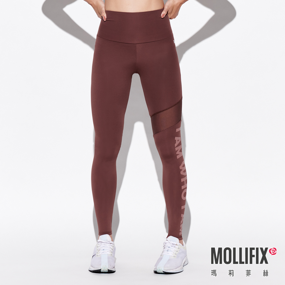 MOLLIFIX 不對稱透網高腰動塑褲