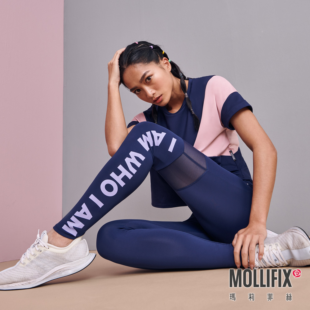 MOLLIFIX 不對稱透網高腰動塑褲