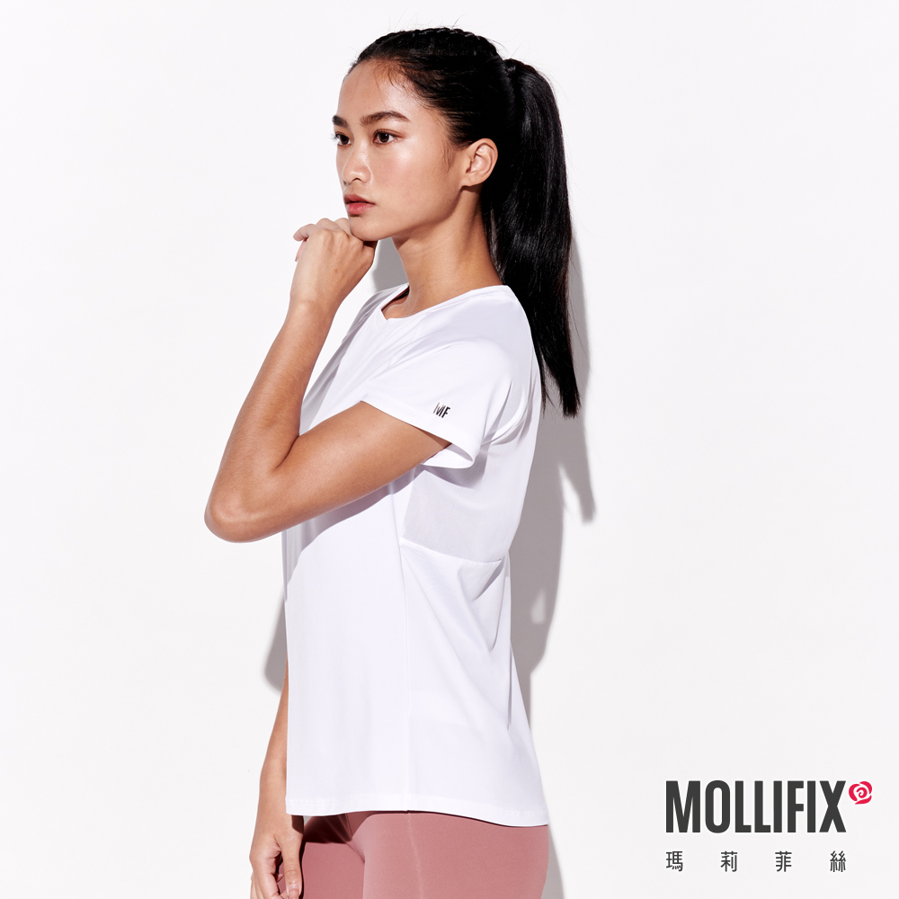 MOLLIFIX 修身後透網美背短袖上衣