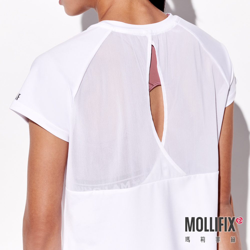 MOLLIFIX 修身後透網美背短袖上衣