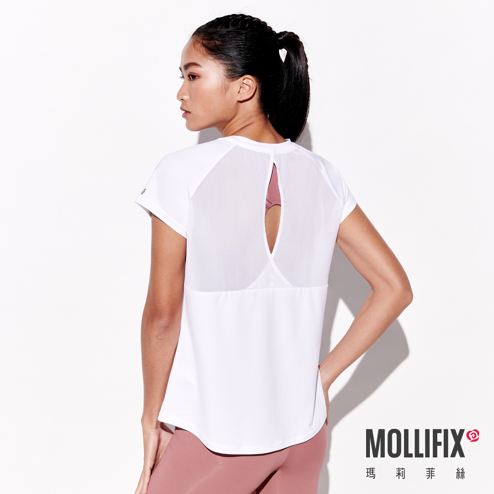MOLLIFIX 修身後透網美背短袖上衣