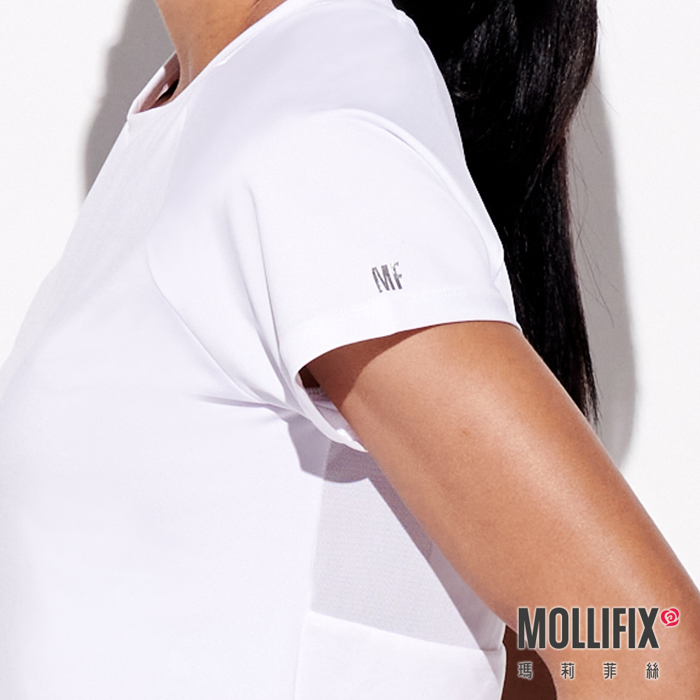 MOLLIFIX 修身後透網美背短袖上衣