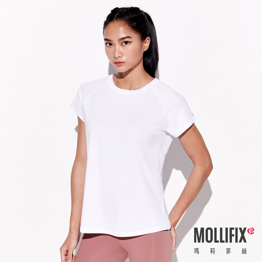 MOLLIFIX 修身後透網美背短袖上衣