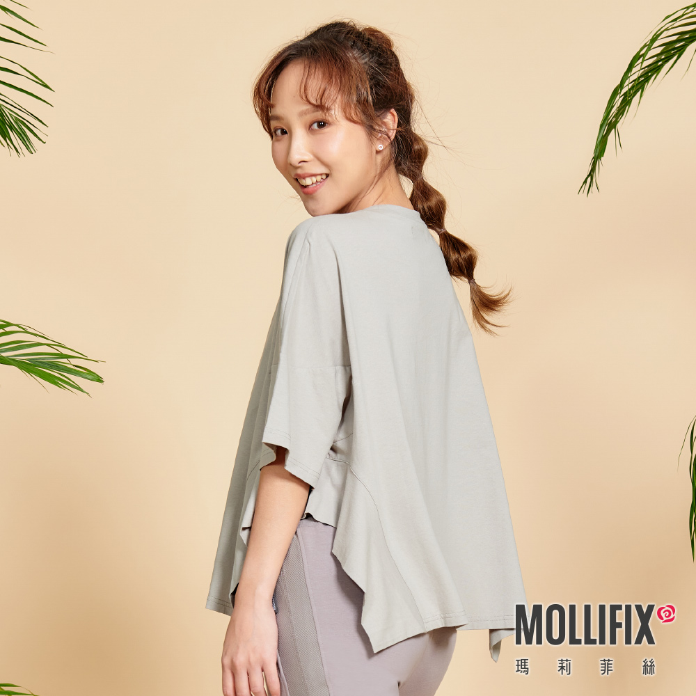 MOLLIFIX 寬版不規則下擺短袖上衣