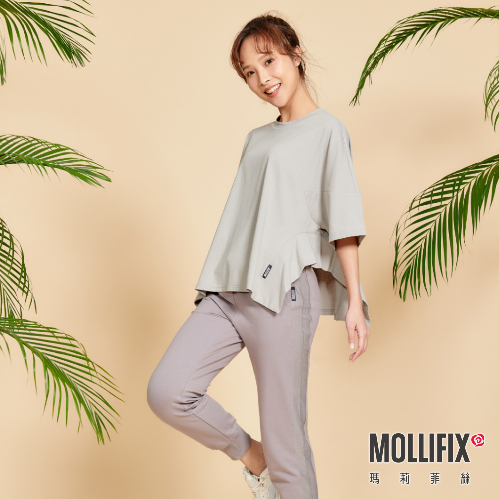 MOLLIFIX 寬版不規則下擺短袖上衣
