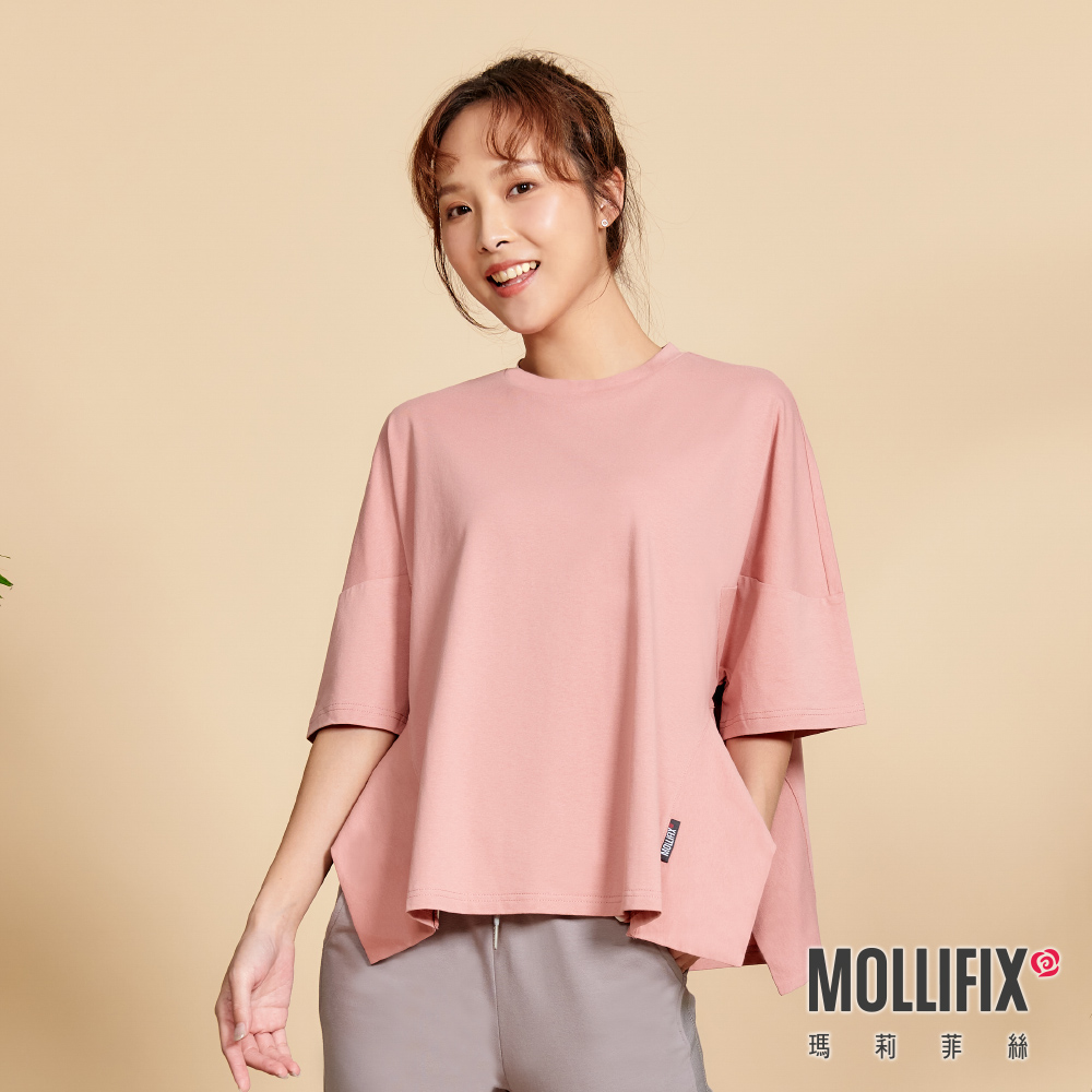 MOLLIFIX 寬版不規則下擺短袖上衣