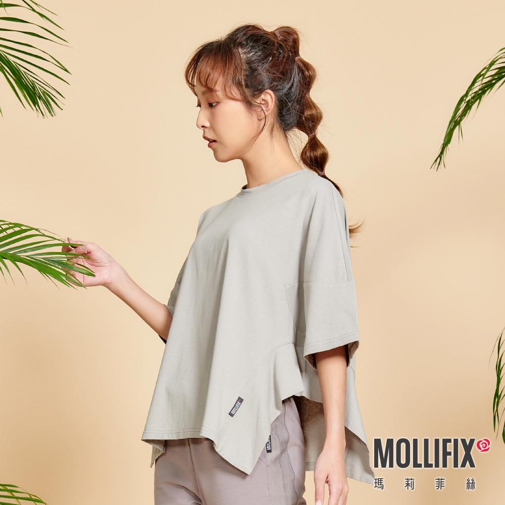 MOLLIFIX 寬版不規則下擺短袖上衣