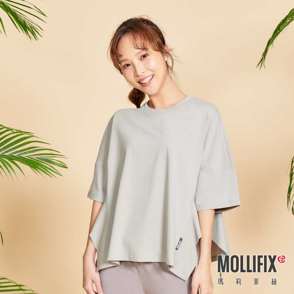 MOLLIFIX 寬版不規則下擺短袖上衣