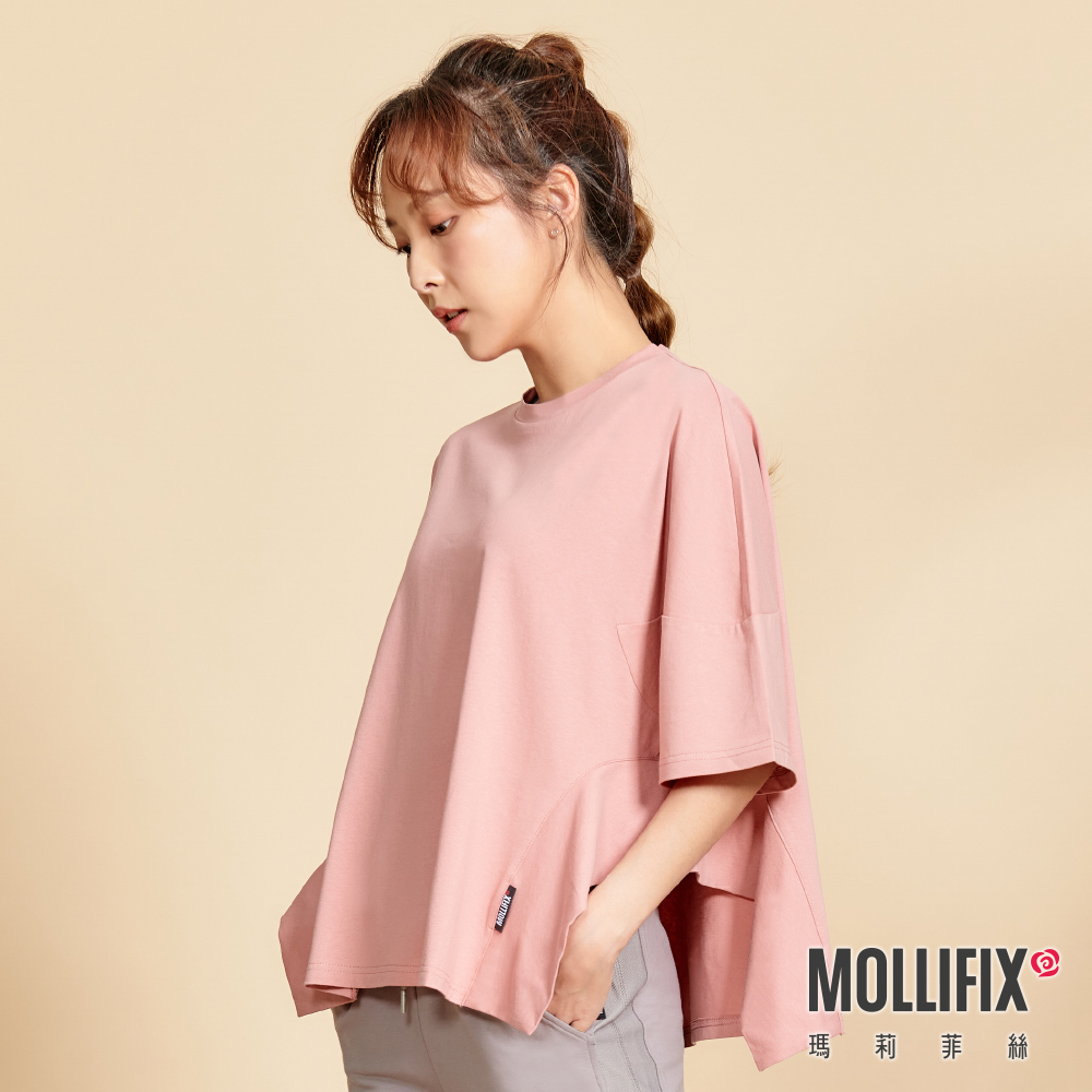 MOLLIFIX 寬版不規則下擺短袖上衣