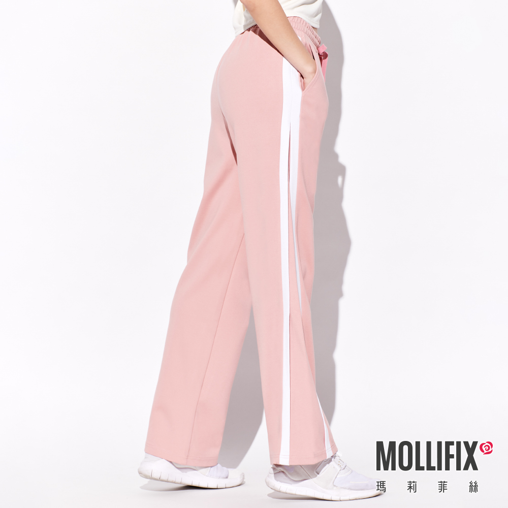 MOLLIFIX 側條修身拼接休閒寬褲