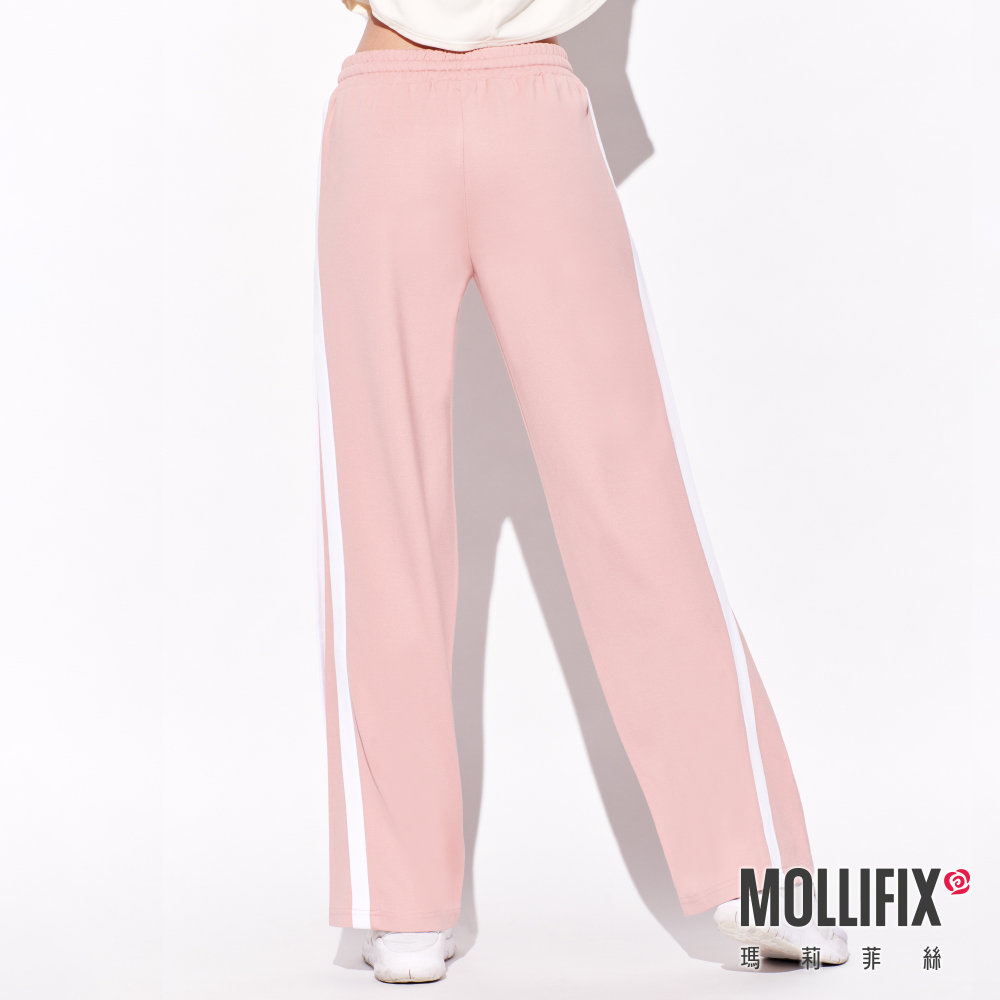 MOLLIFIX 側條修身拼接休閒寬褲