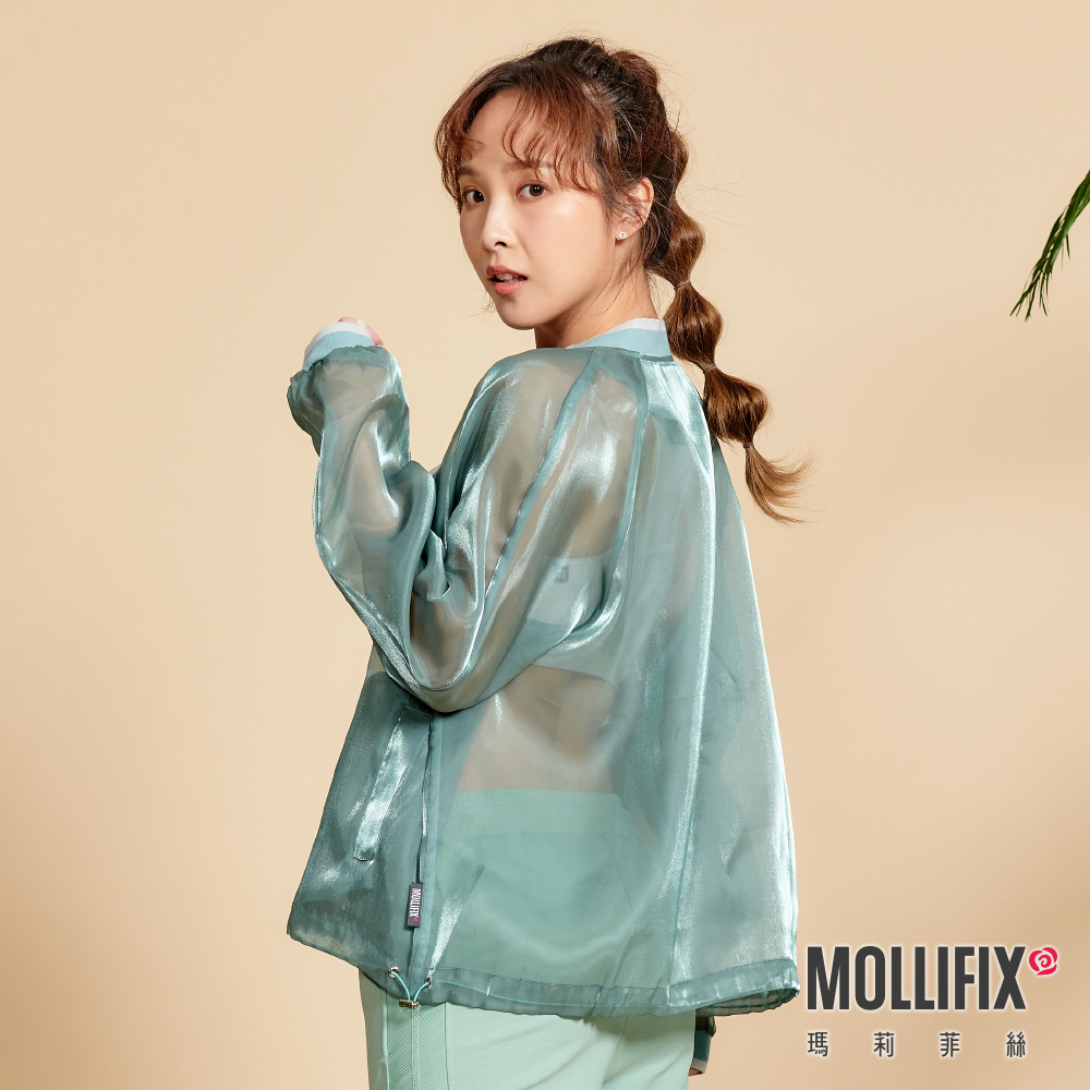 MOLLIFIX 光澤透膚撞色飛行外套
