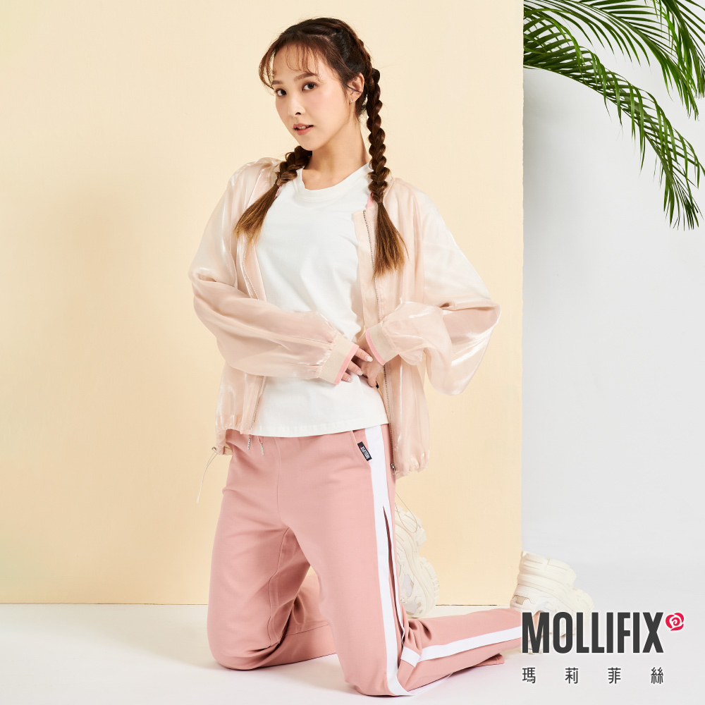 MOLLIFIX 光澤透膚撞色飛行外套