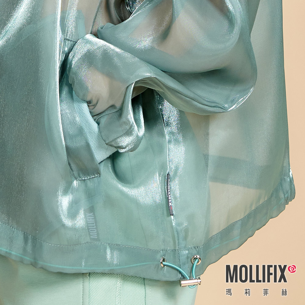 MOLLIFIX 光澤透膚撞色飛行外套