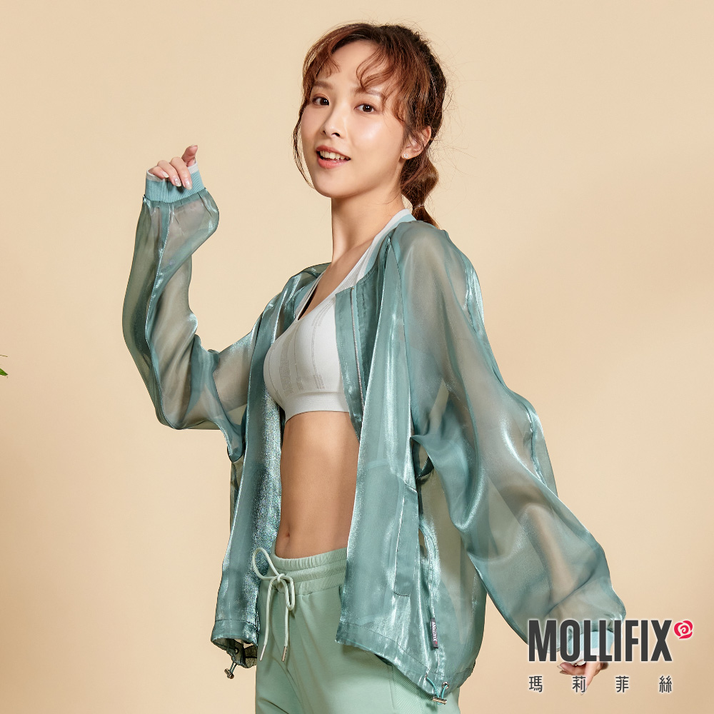 MOLLIFIX 光澤透膚撞色飛行外套