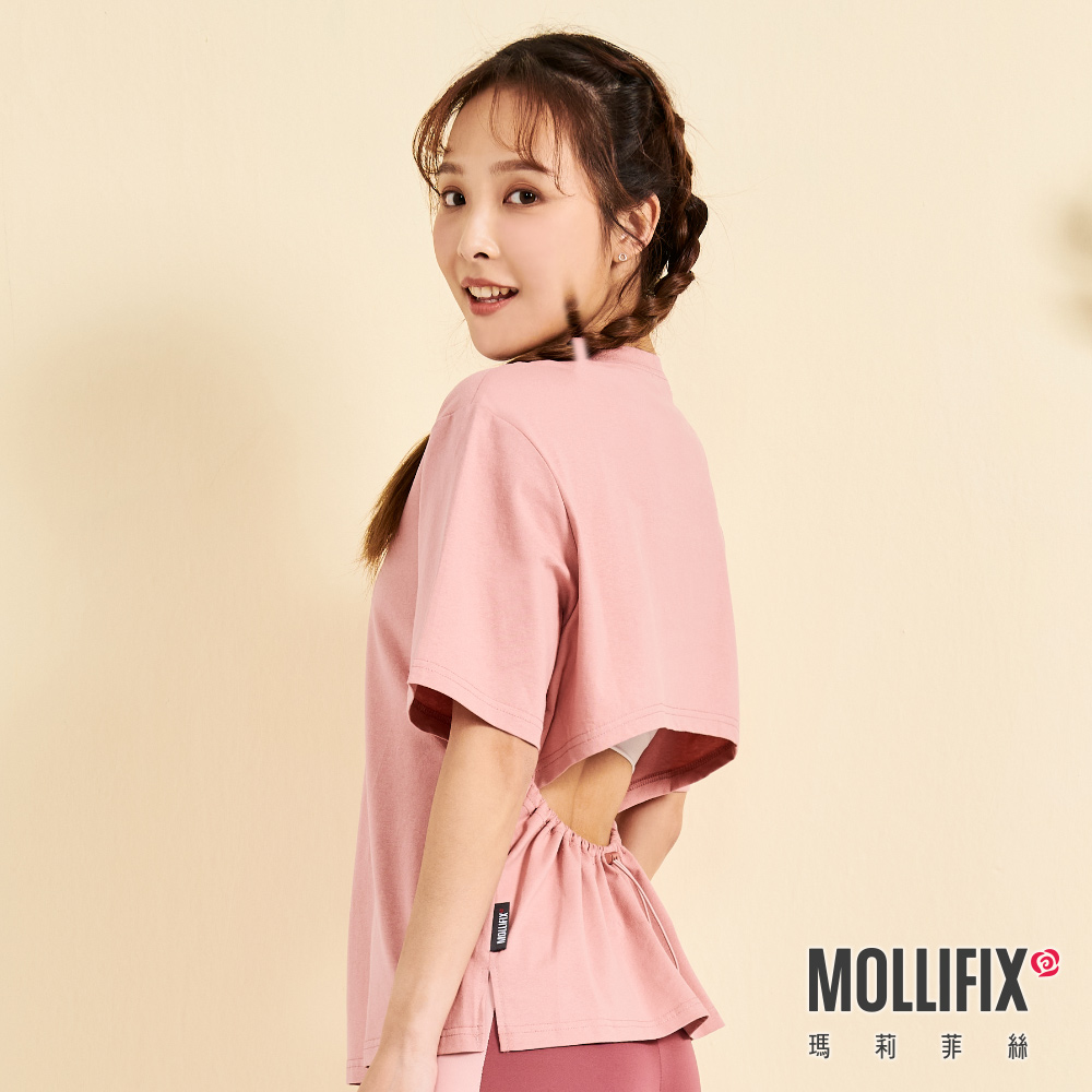 MOLLIFIX 後露腰抽繩短袖上衣