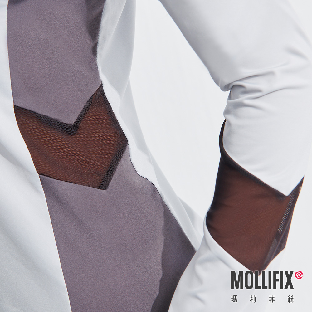 MOLLIFIX 修身拼接透氣長袖訓練上衣