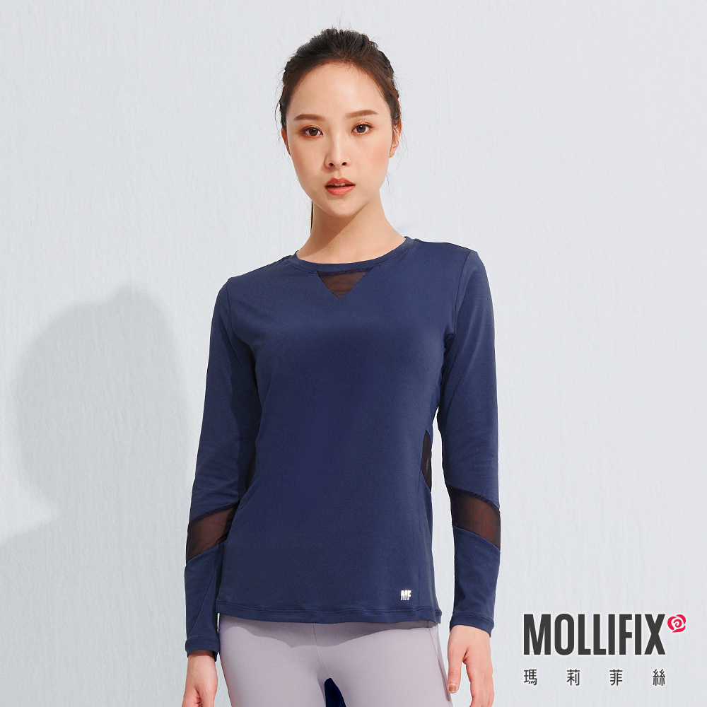 MOLLIFIX 修身拼接透氣長袖訓練上衣