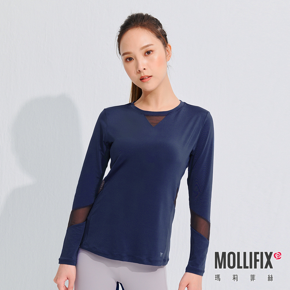 MOLLIFIX 修身拼接透氣長袖訓練上衣