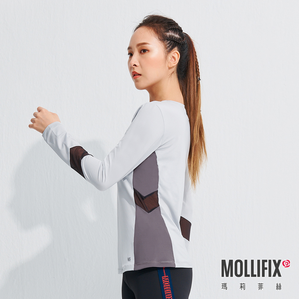 MOLLIFIX 修身拼接透氣長袖訓練上衣