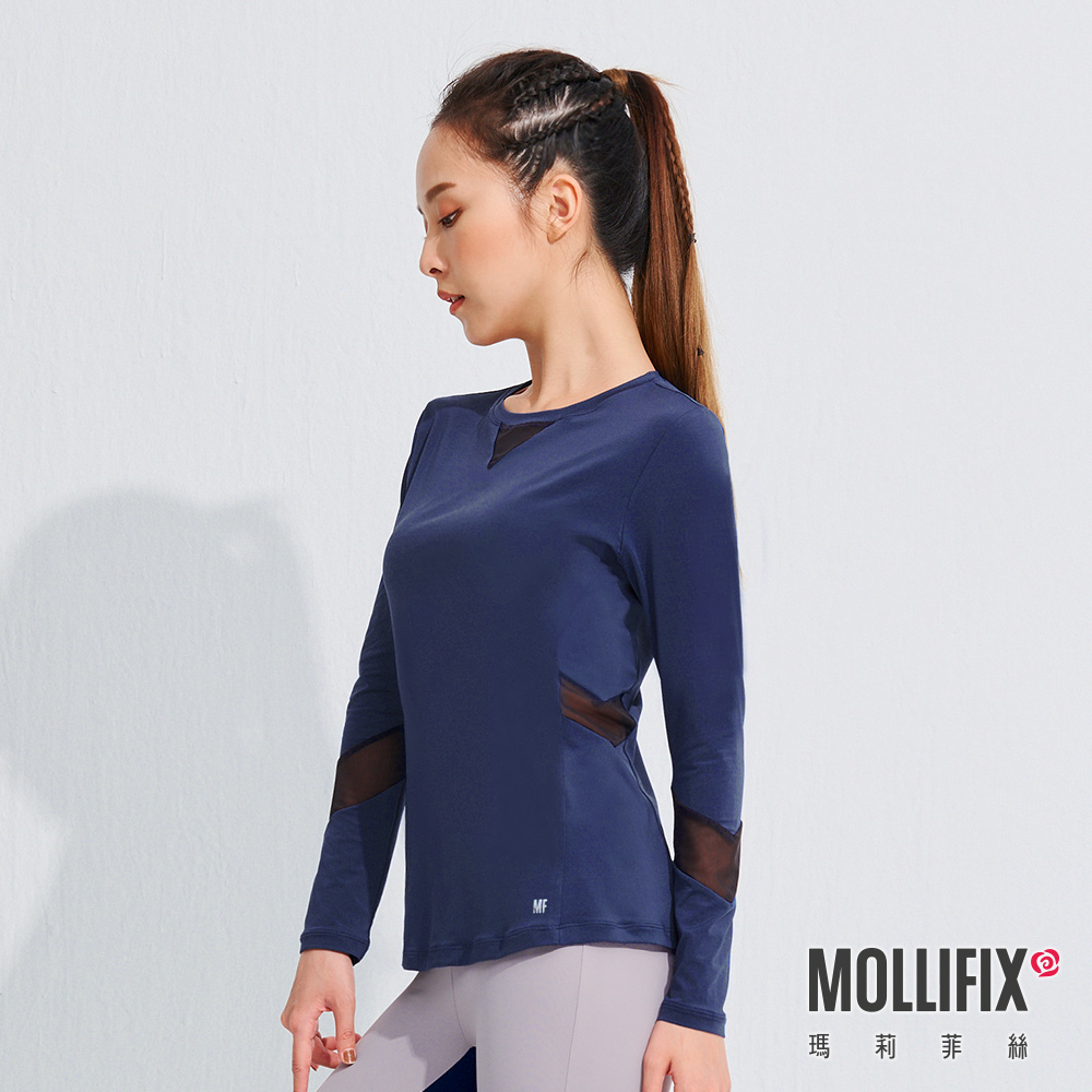 MOLLIFIX 修身拼接透氣長袖訓練上衣