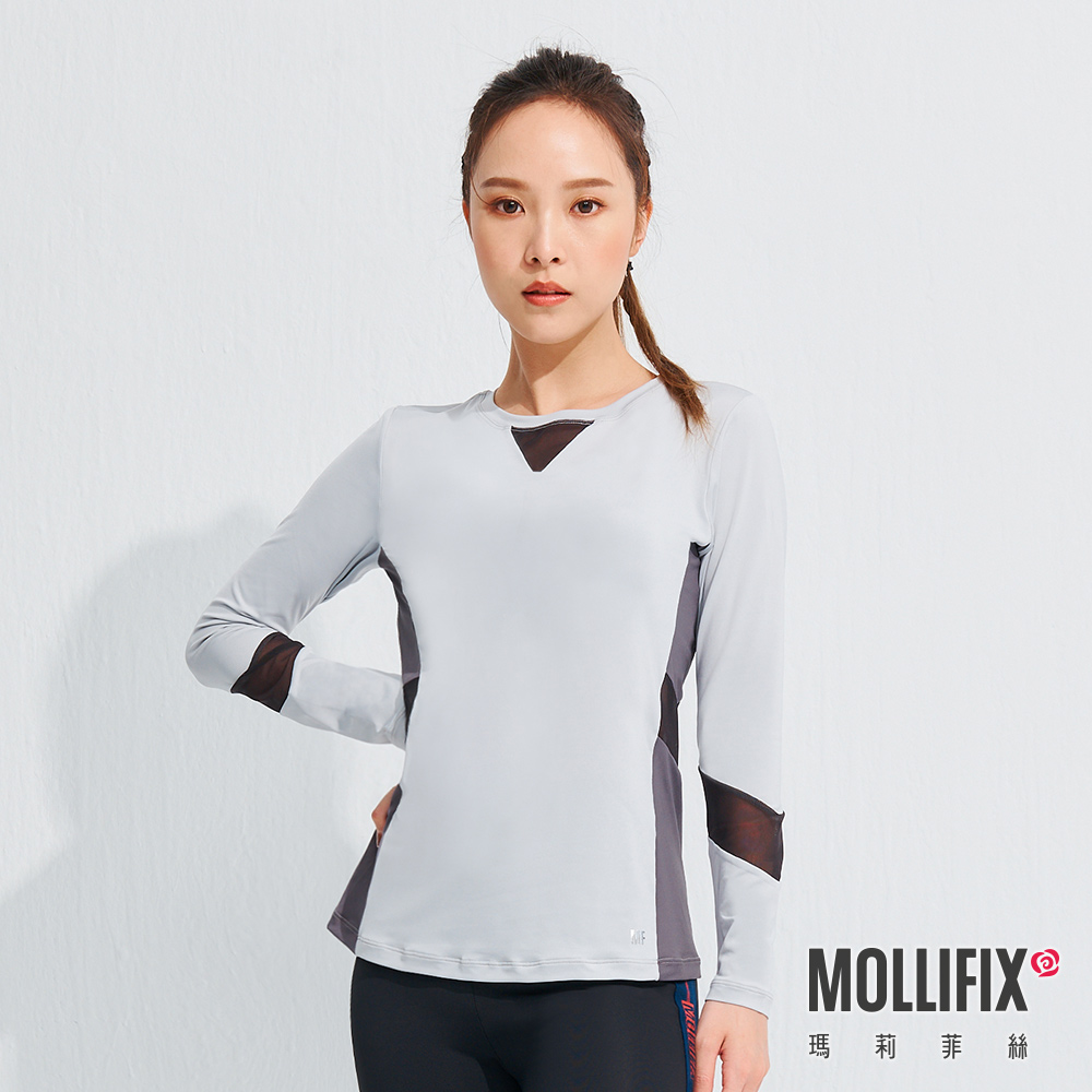 MOLLIFIX 修身拼接透氣長袖訓練上衣