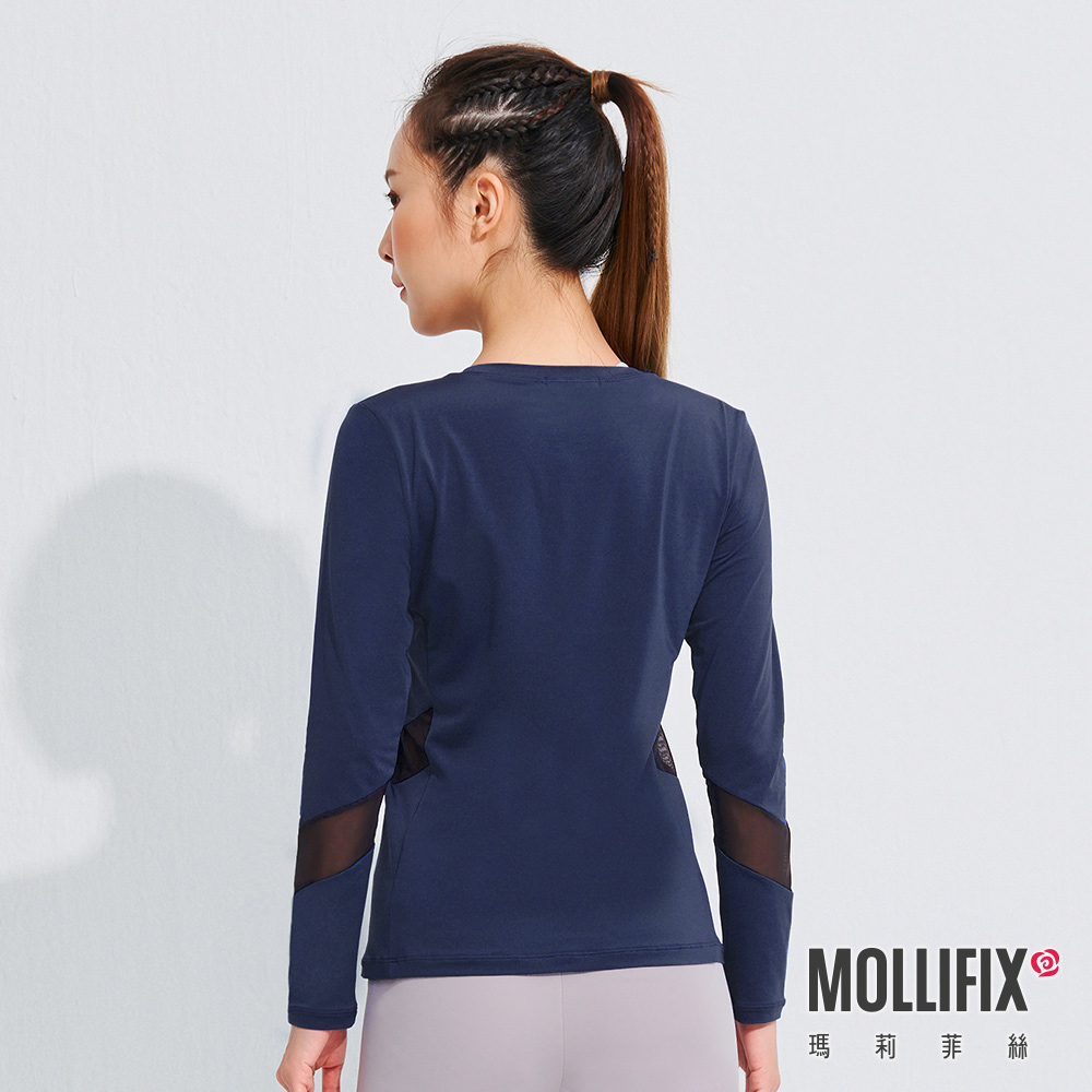 MOLLIFIX 修身拼接透氣長袖訓練上衣
