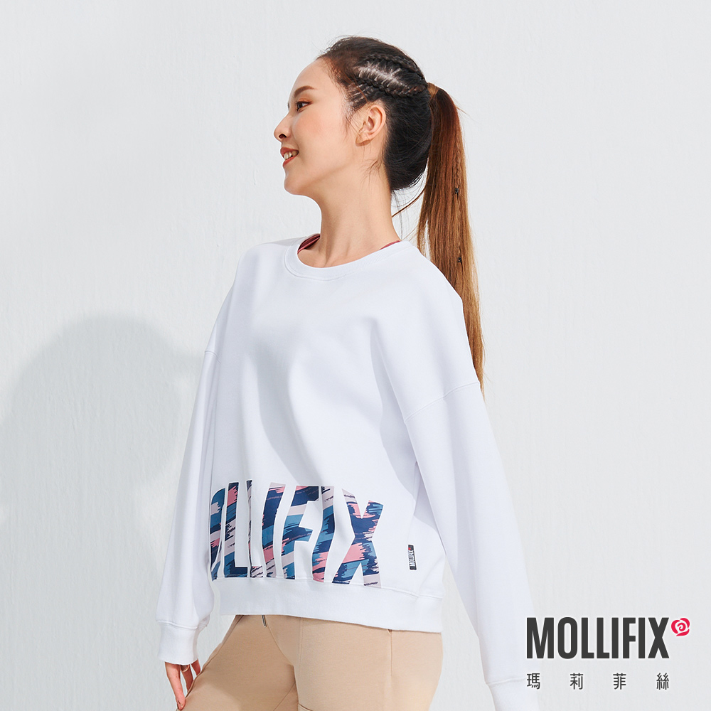 MOLLIFIX 下擺LOGO大學T長袖上衣