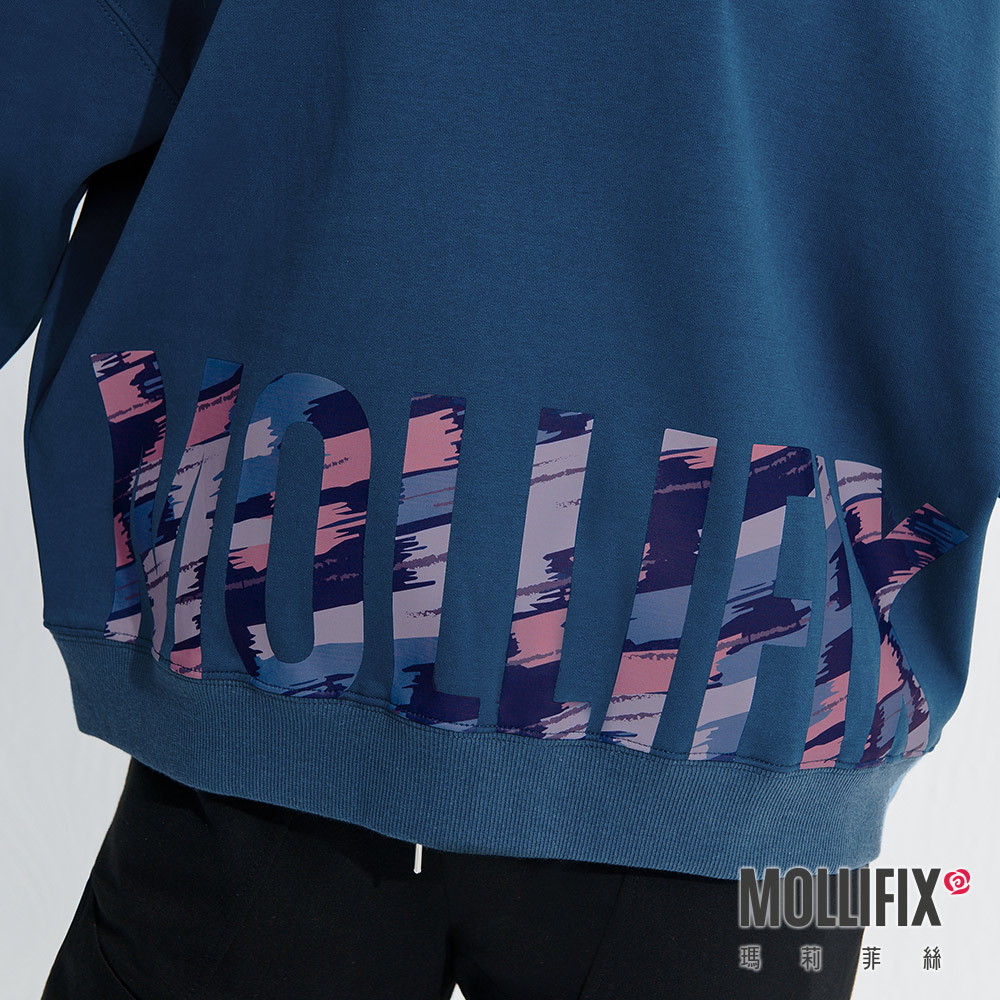 MOLLIFIX 下擺LOGO大學T長袖上衣