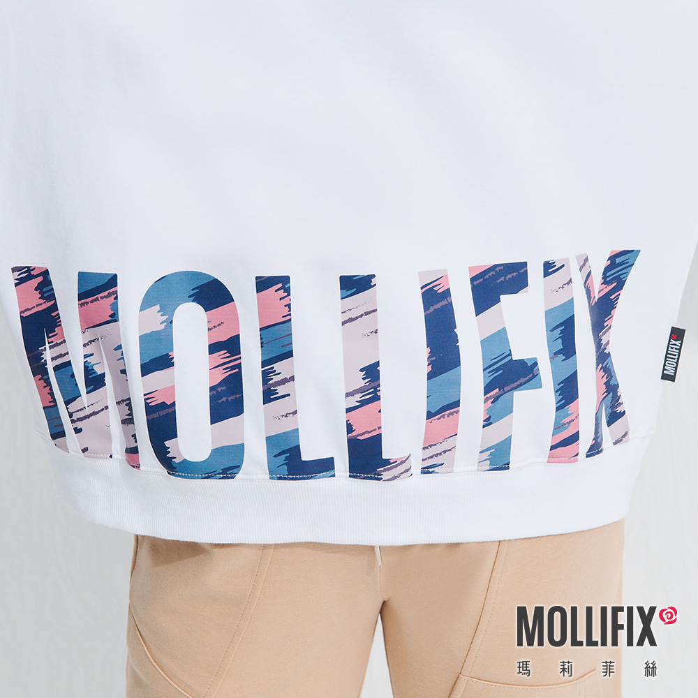 MOLLIFIX 下擺LOGO大學T長袖上衣