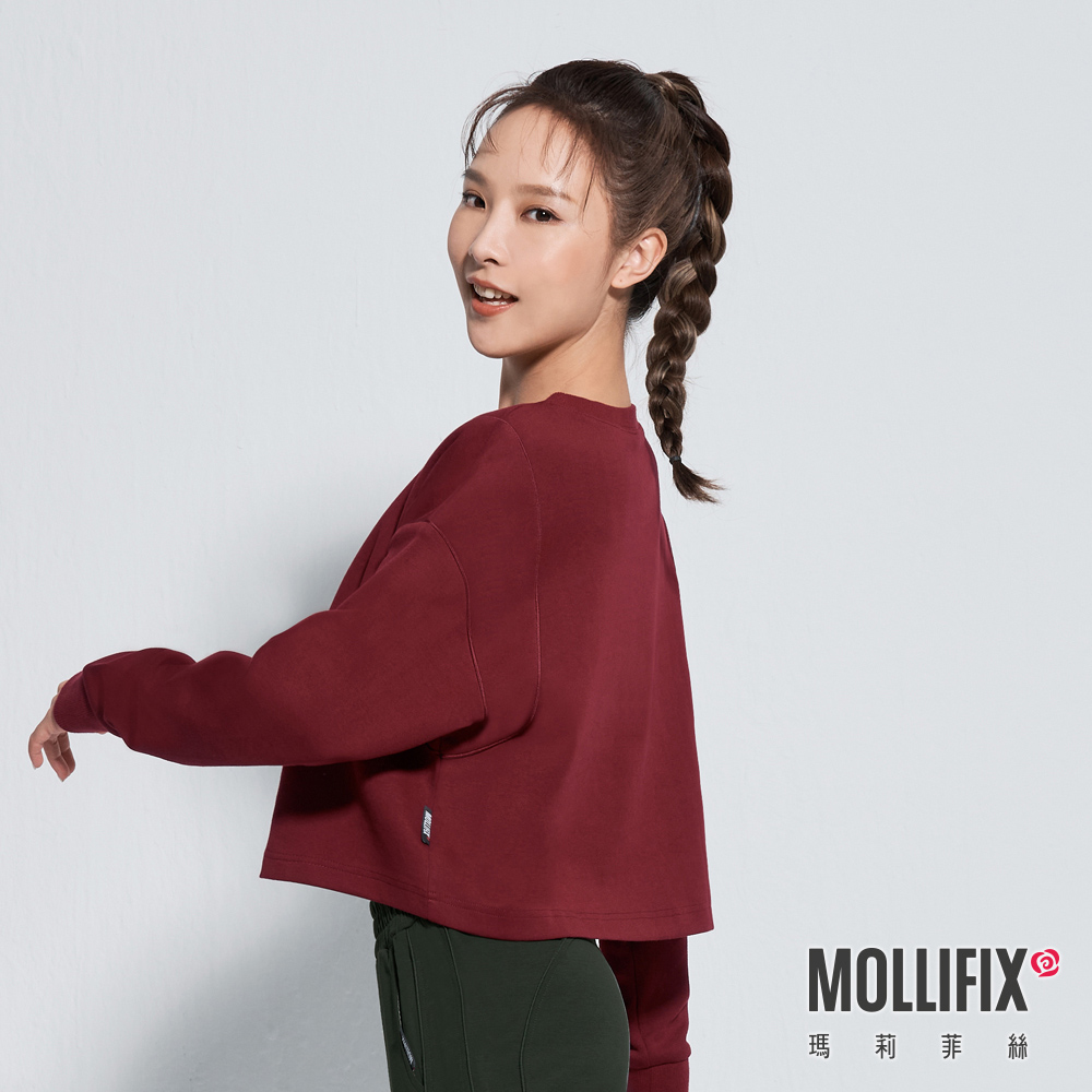 MOLLIFIX 圓領短版鑲邊長袖上衣