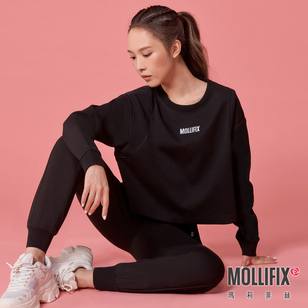 MOLLIFIX 圓領短版鑲邊長袖上衣