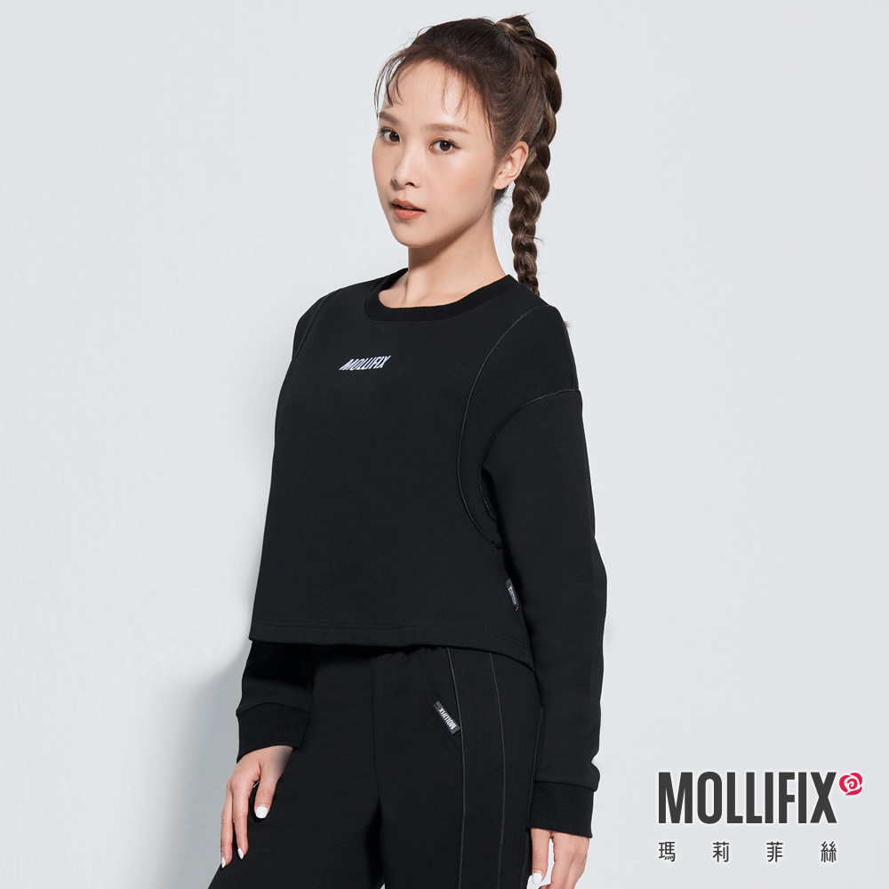 MOLLIFIX 圓領短版鑲邊長袖上衣